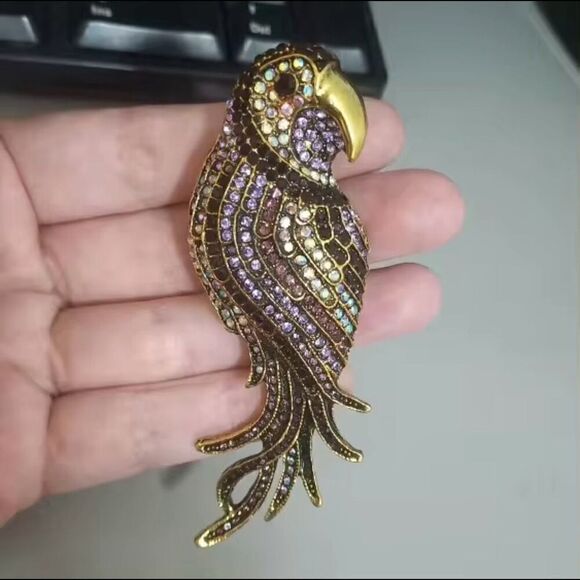 New Retro Rhinestone Parrot Brooch Women Casual Crystal Jacket Scarf Lapel Pin - Picture 4 of 7